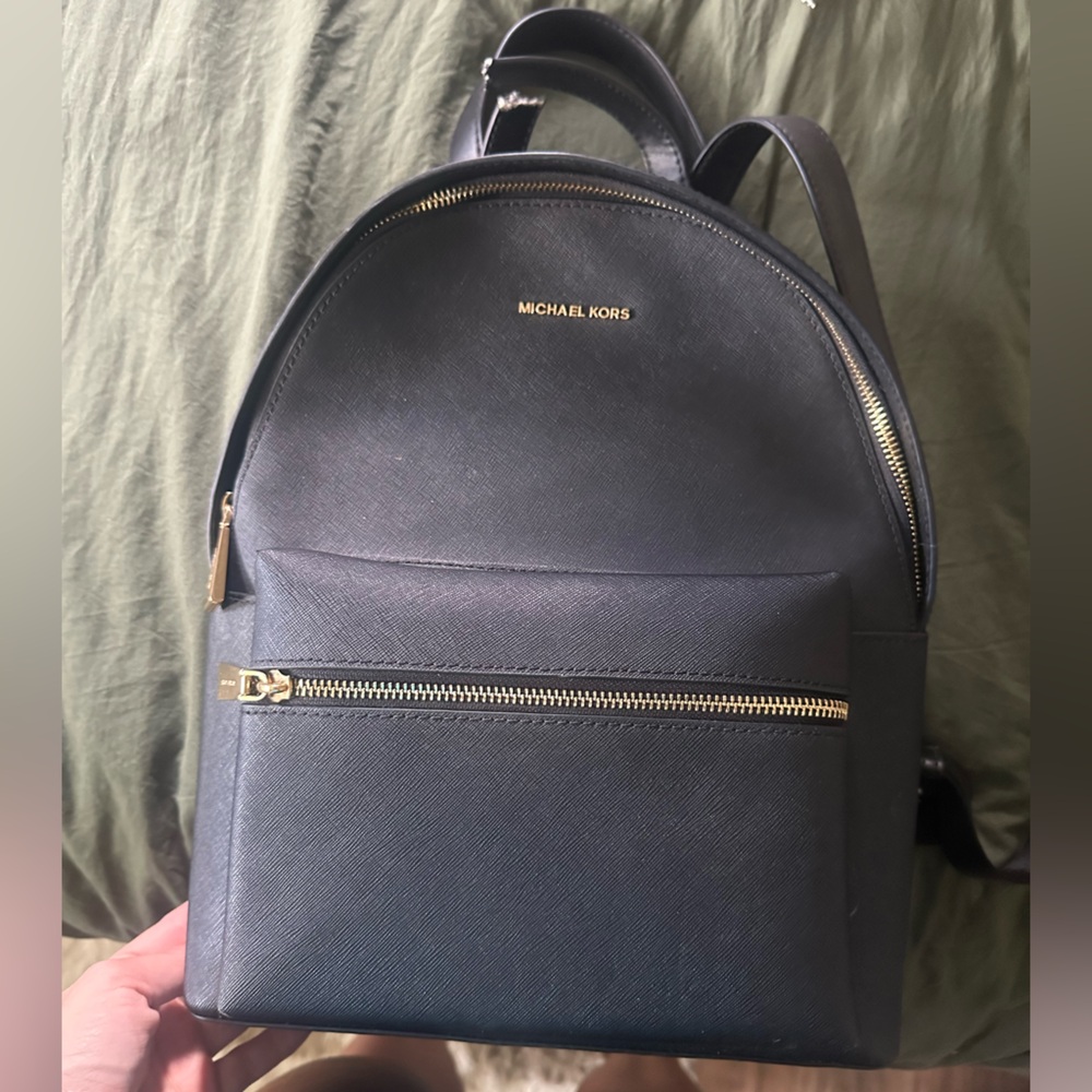 Michael Kors black Backpack with Gold Zipper